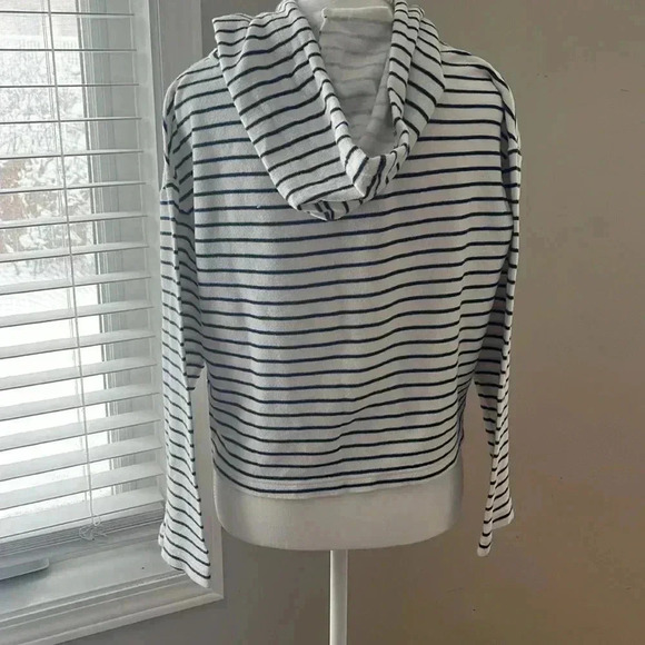 ❤️2/$30❤️[XS] BP. Drawstring Hoodie Cotton Knit  Blue/White Stripe Long Sleeve - Picture 4 of 8